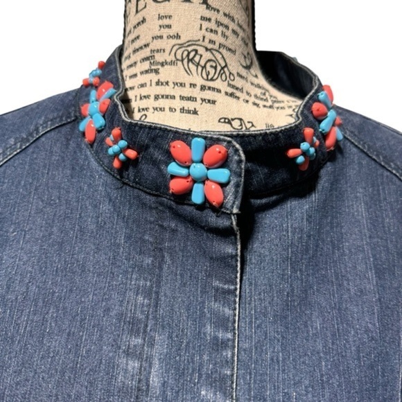 Ruby Rd. Peplum Back Stretch Denim Jacket 
Bead Embellished 3/4 Sleeve sz 18 EUC - Picture 1 of 13